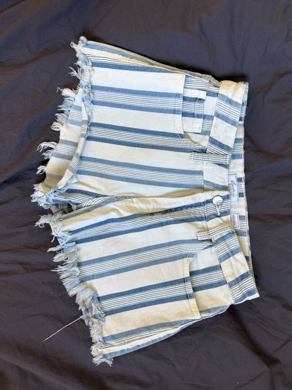 Women’s KanCan Blue & White Striped High Rise Shorts